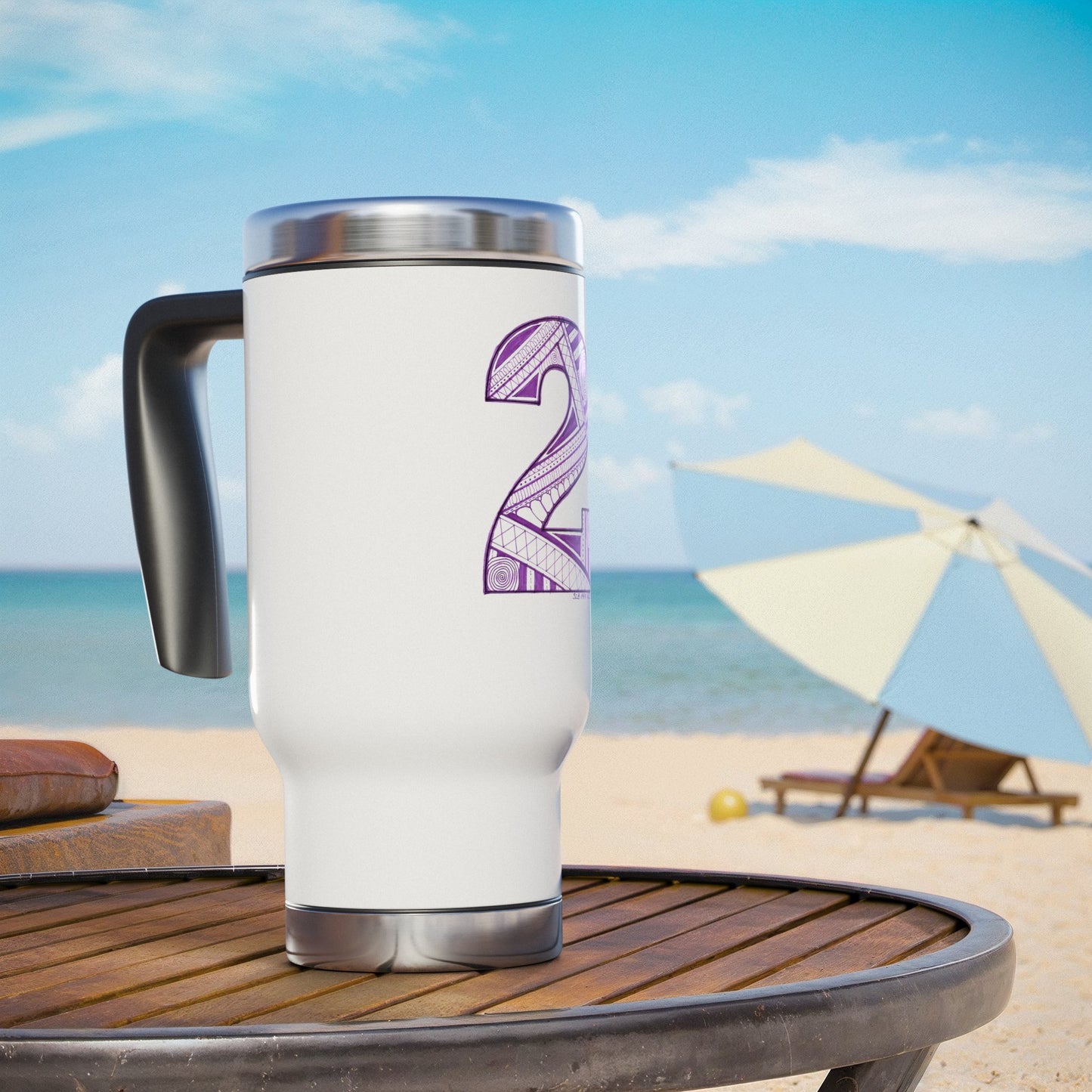 Zentangle number 2 - Stainless Steel Travel Mug with Handle, 14oz