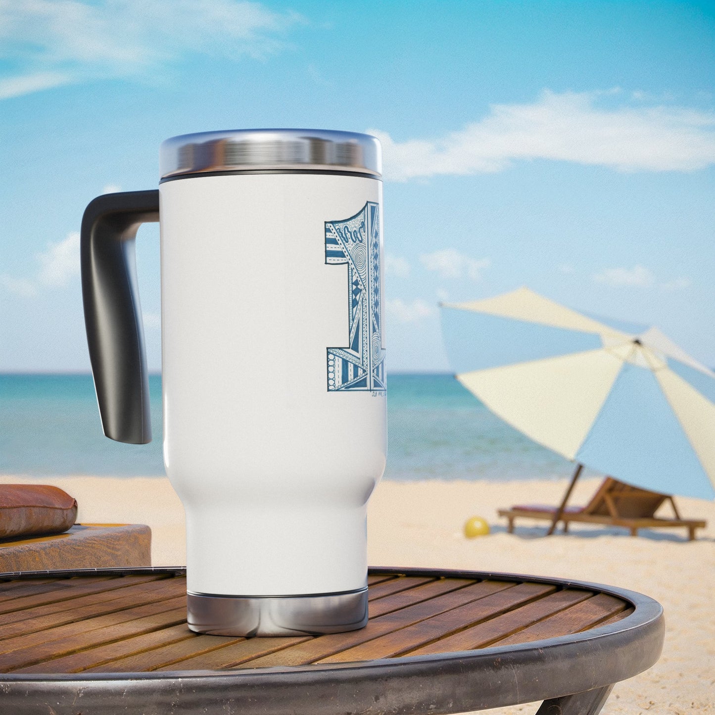 Zentangle number 1 - Stainless Steel Travel Mug with Handle, 14oz