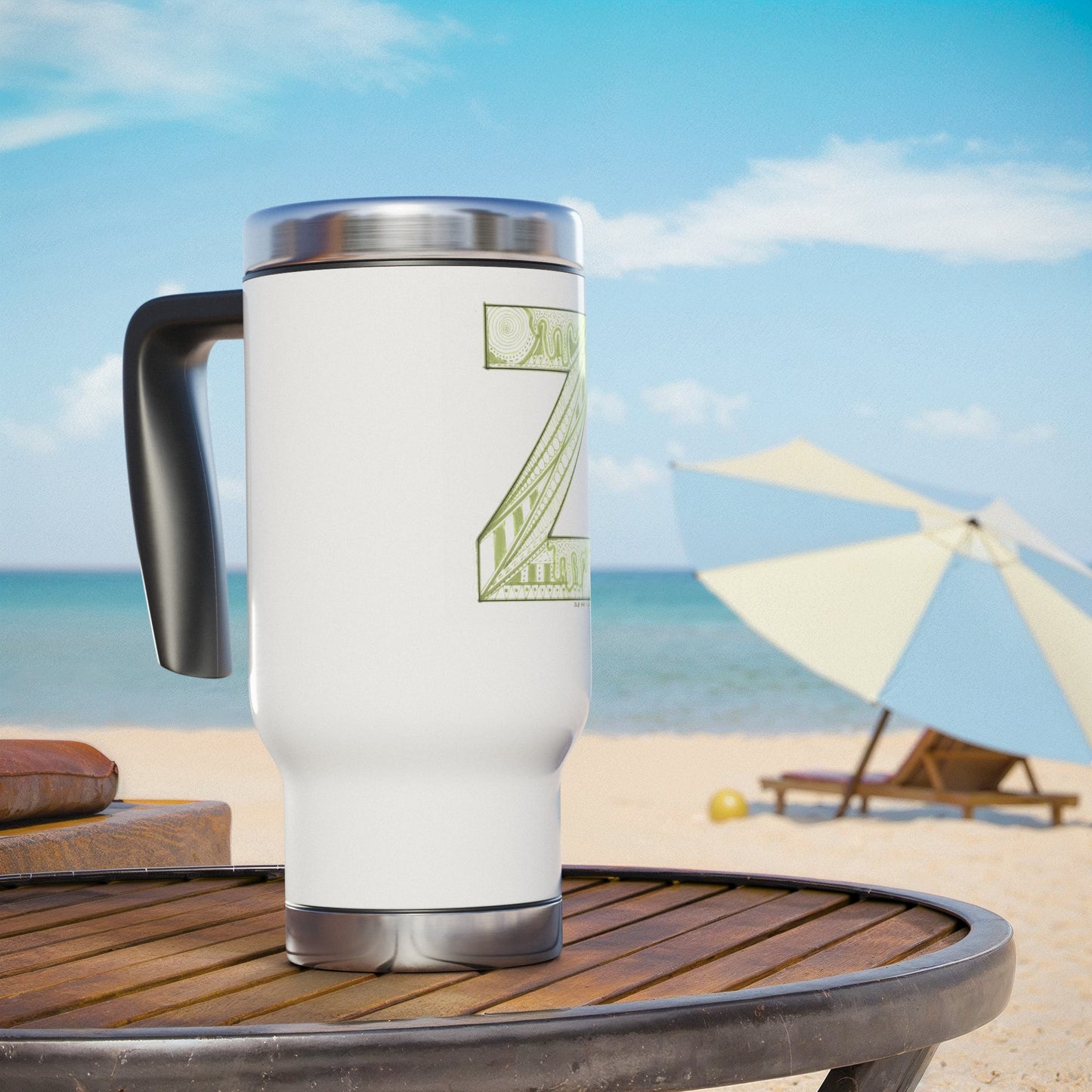 Zentangle Z - Stainless Steel Travel Mug with Handle, 14oz