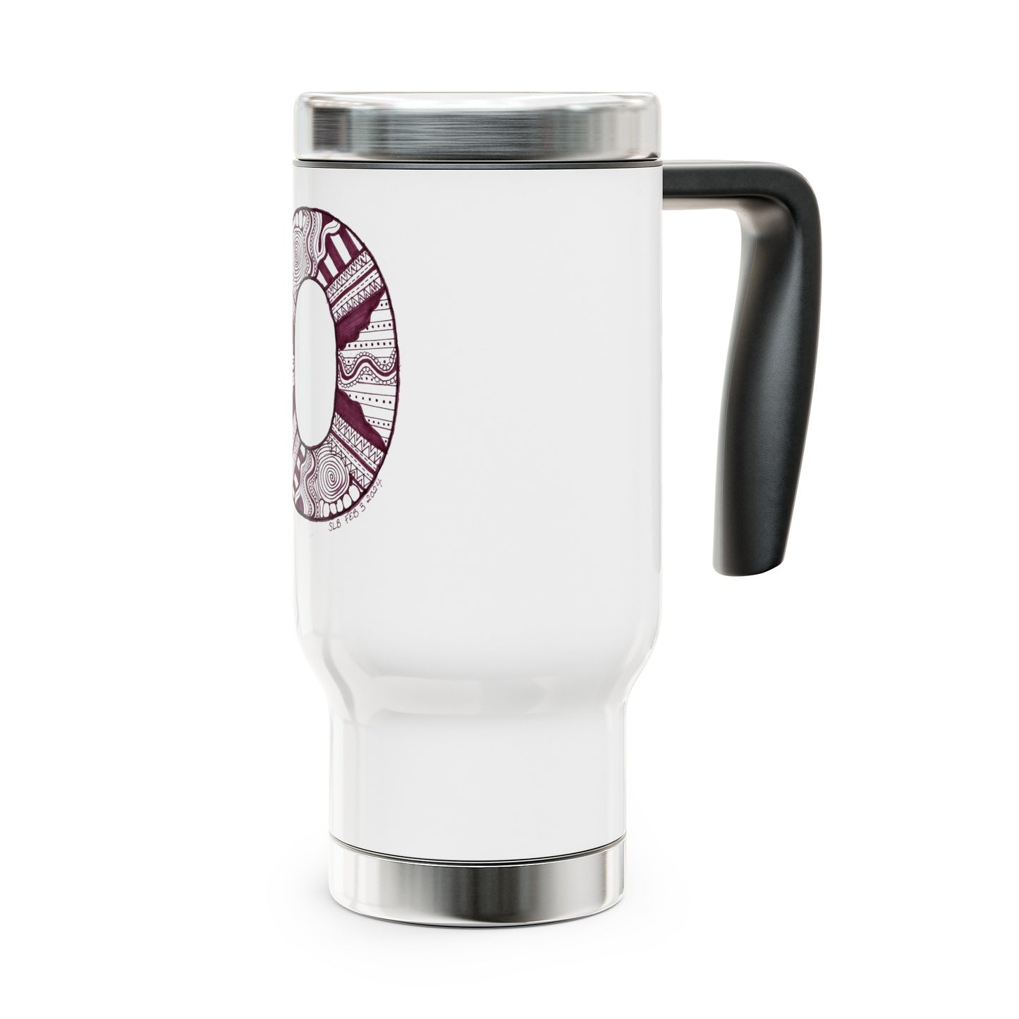 Zentangle O - Stainless Steel Travel Mug with Handle, 14oz