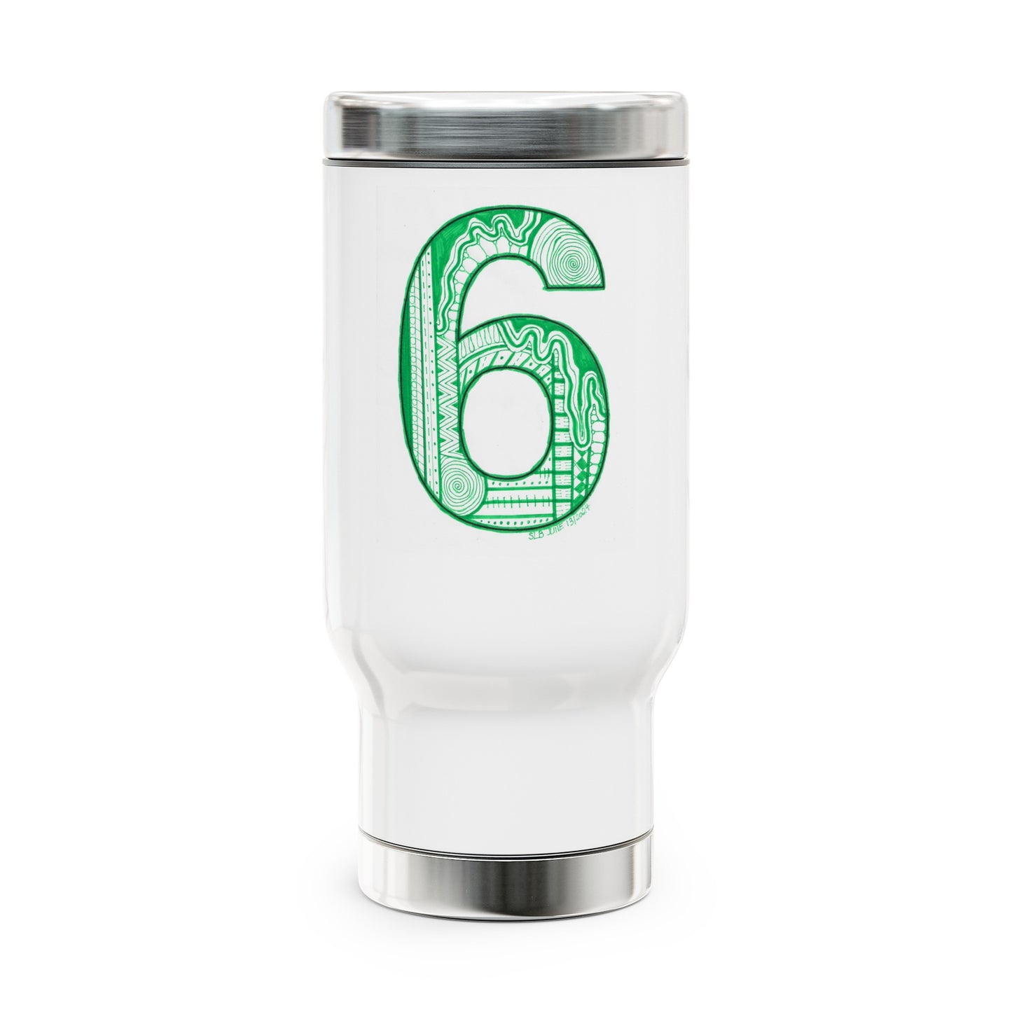 Zentangle number 6 - Stainless Steel Travel Mug with Handle, 14oz