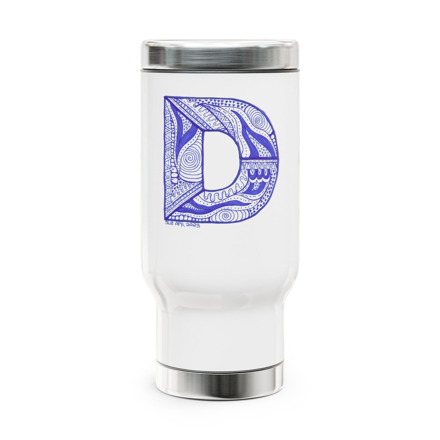 Zentangle D - Stainless Steel Travel Mug with Handle, 14oz