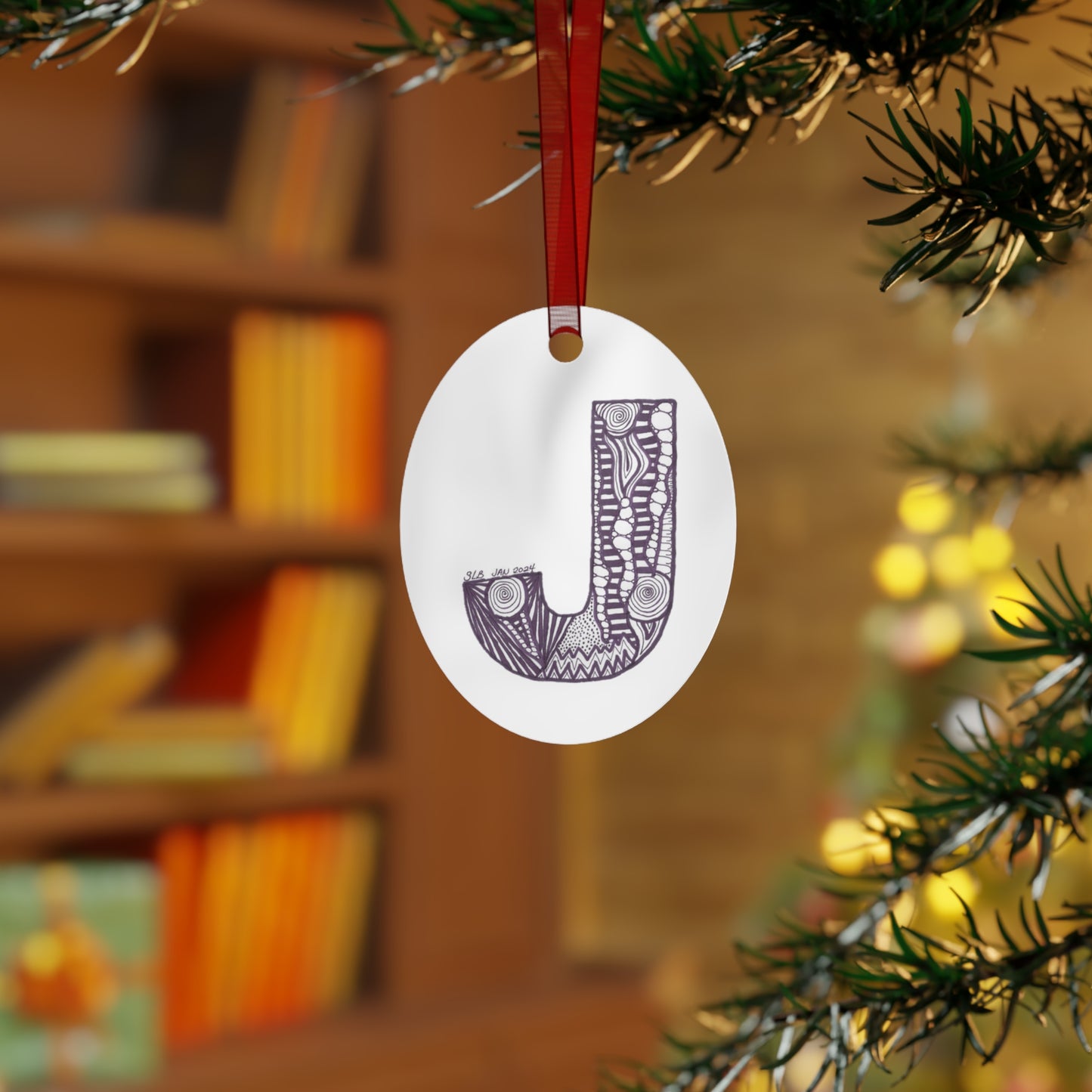 Zentangle J - Metal Ornament