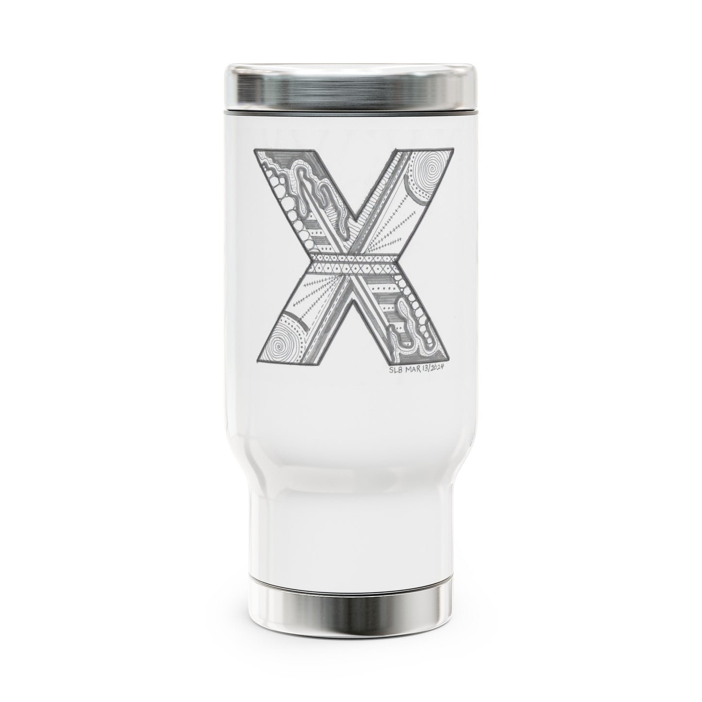 Zentangle X - Stainless Steel Travel Mug with Handle, 14oz