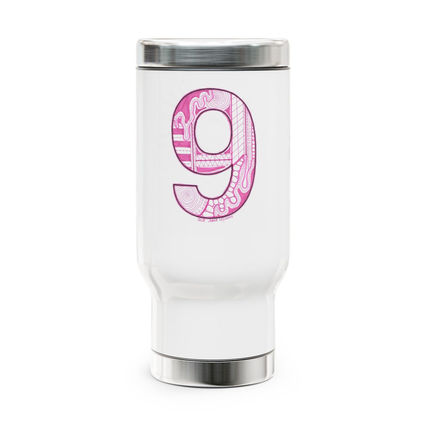 Zentangle number 9 - Stainless Steel Travel Mug with Handle, 14oz