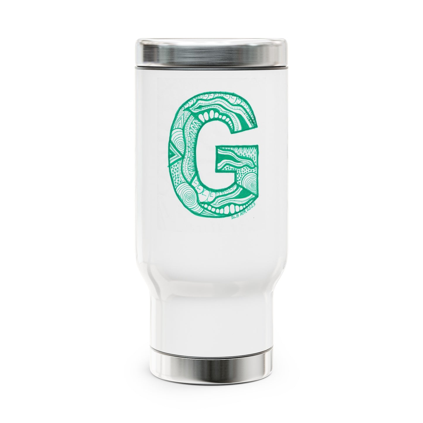 Zentangle G - Stainless Steel Travel Mug with Handle, 14oz