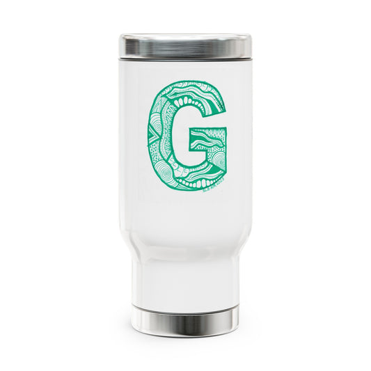 Zentangle G - Stainless Steel Travel Mug with Handle, 14oz