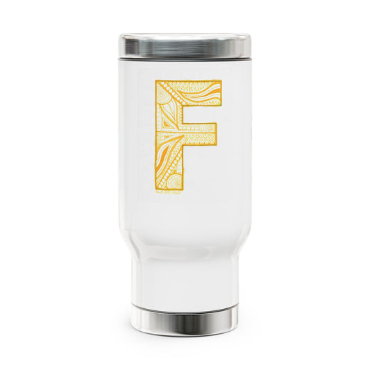 Zentangle F - Stainless Steel Travel Mug with Handle, 14oz