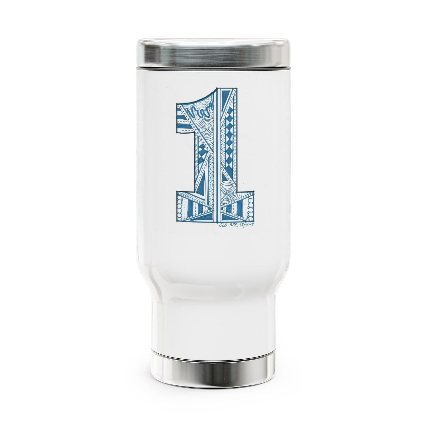 Zentangle number 1 - Stainless Steel Travel Mug with Handle, 14oz