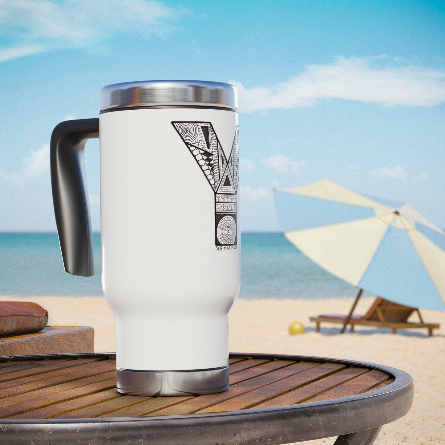 Zentangle Y - Stainless Steel Travel Mug with Handle, 14oz