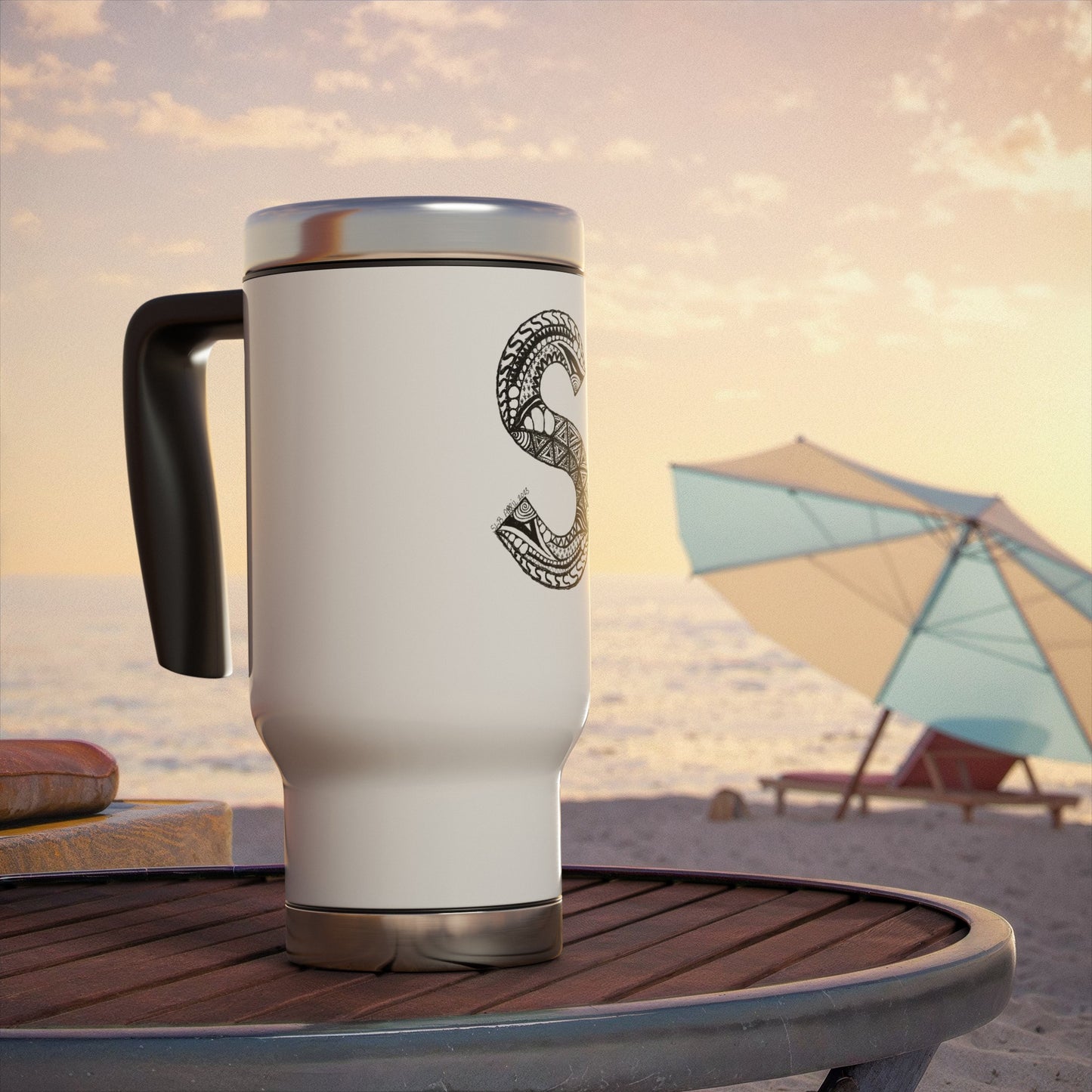 Zentangle S - Stainless Steel Travel Mug with Handle, 14oz