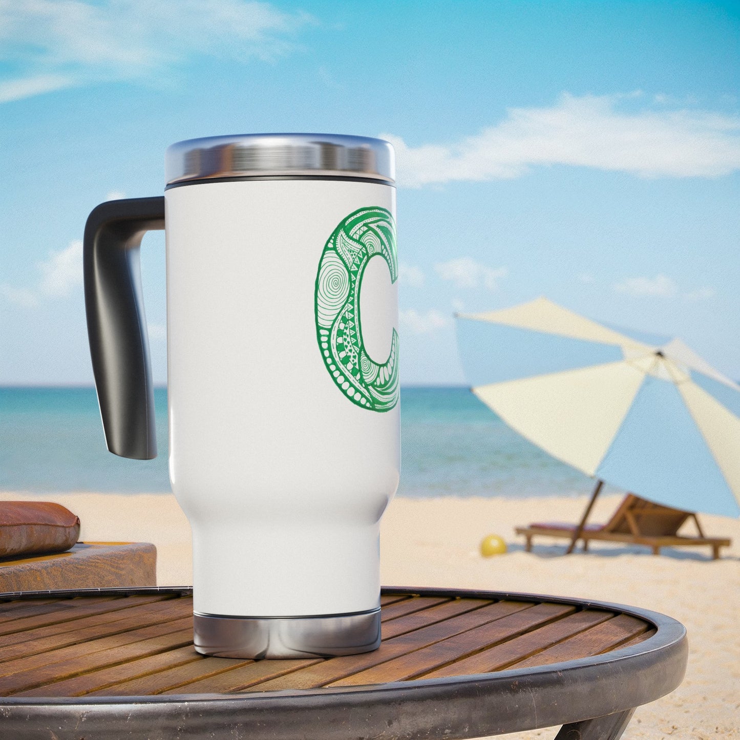 Zentangle C - Stainless Steel Travel Mug with Handle, 14oz