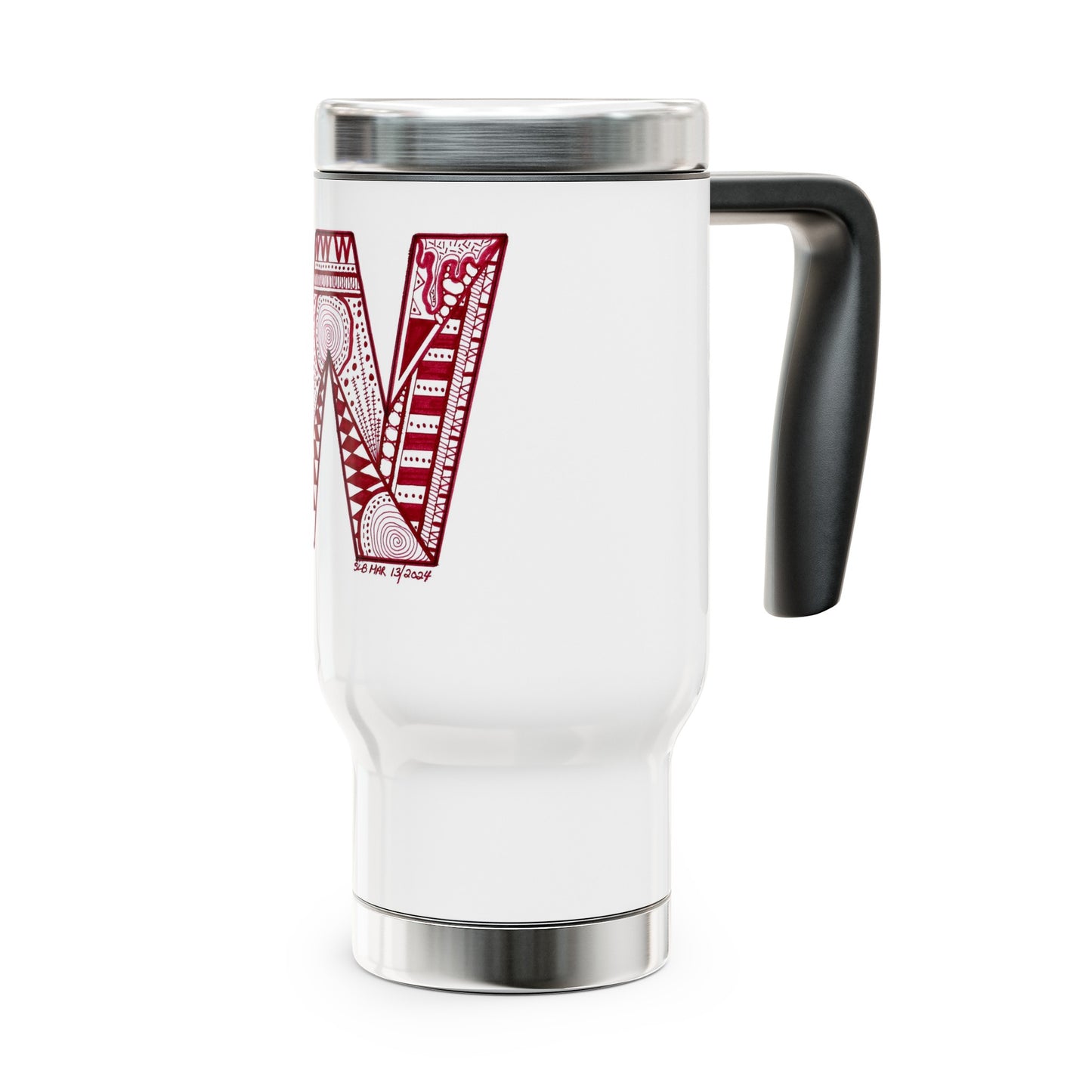 Zentangle W - Stainless Steel Travel Mug with Handle, 14oz