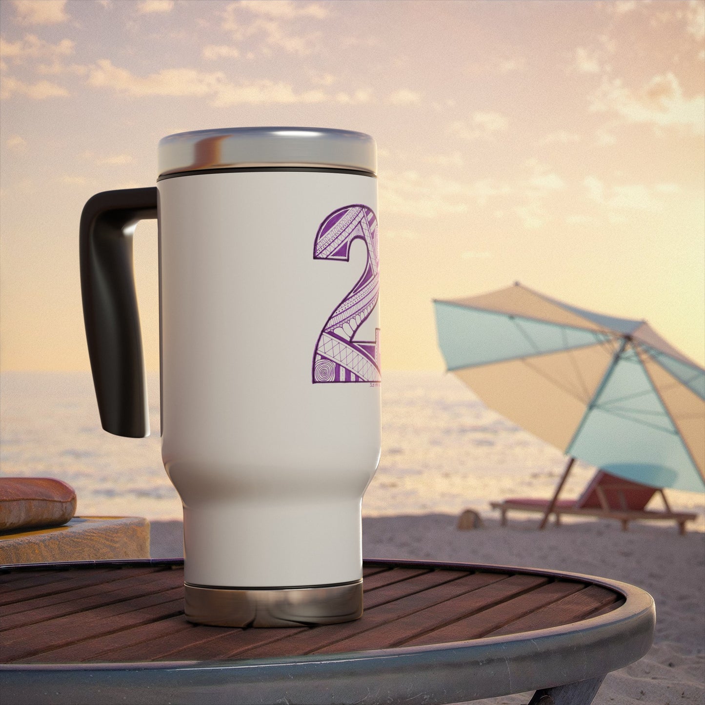 Zentangle number 2 - Stainless Steel Travel Mug with Handle, 14oz