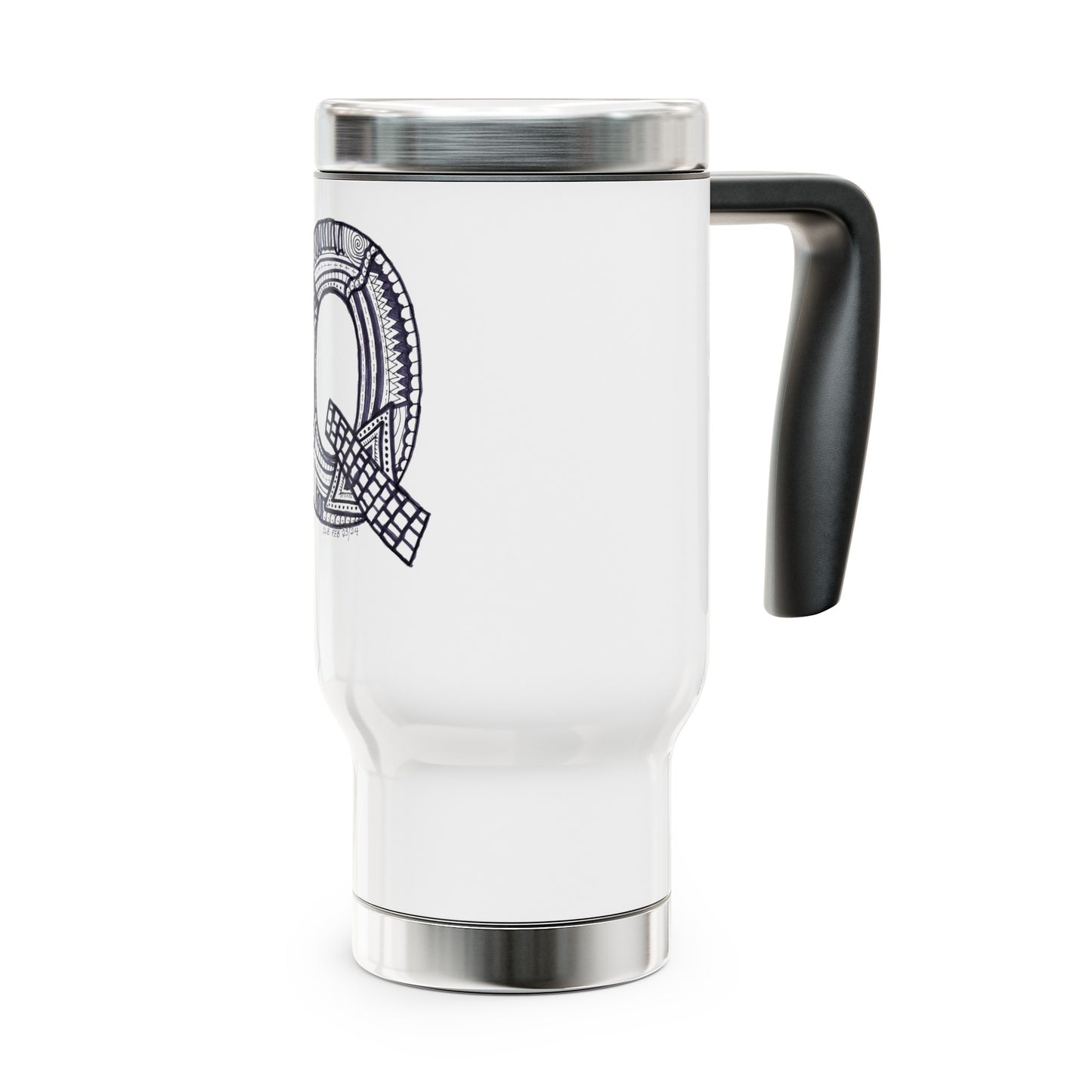 Zentangle Q - Stainless Steel Travel Mug with Handle, 14oz