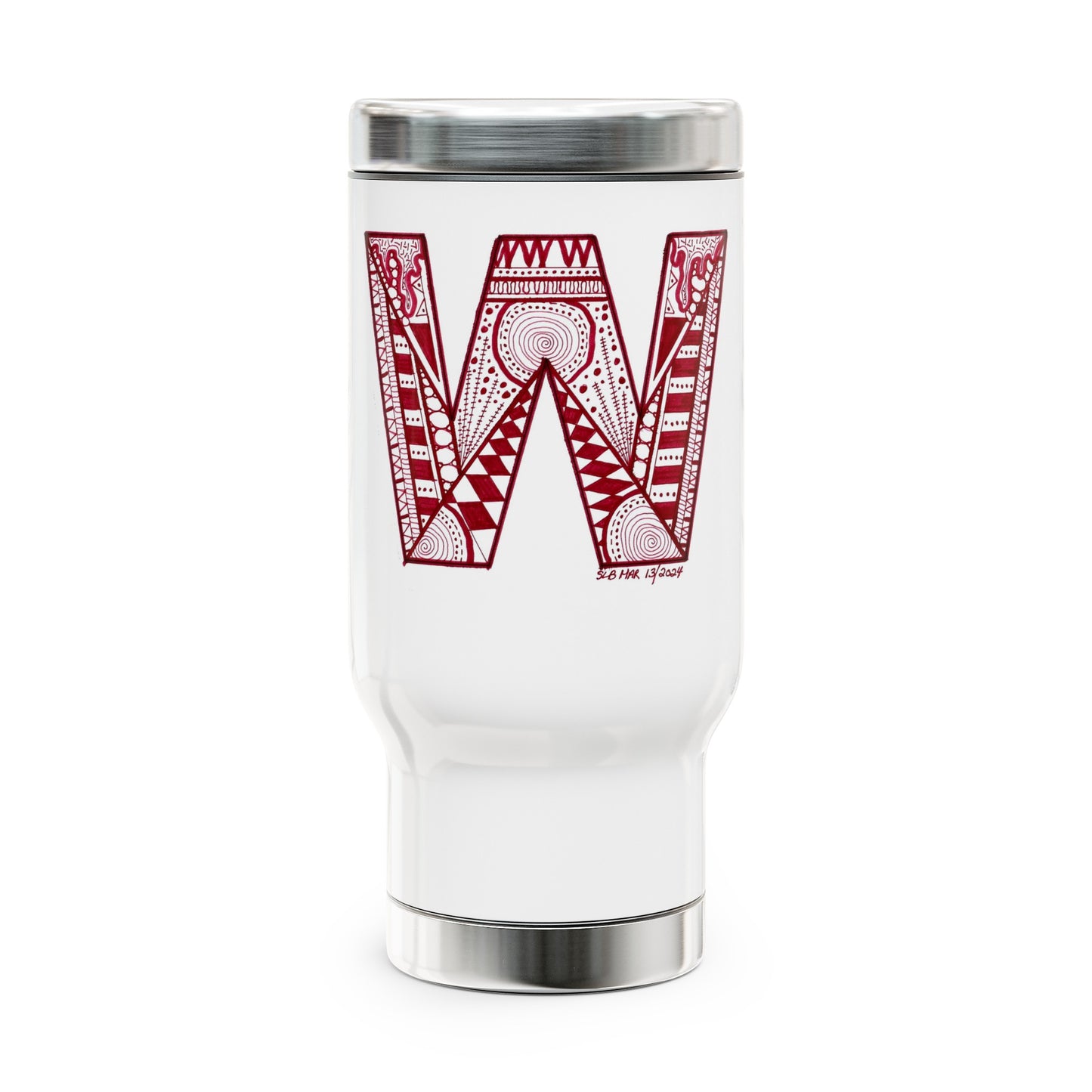 Zentangle W - Stainless Steel Travel Mug with Handle, 14oz