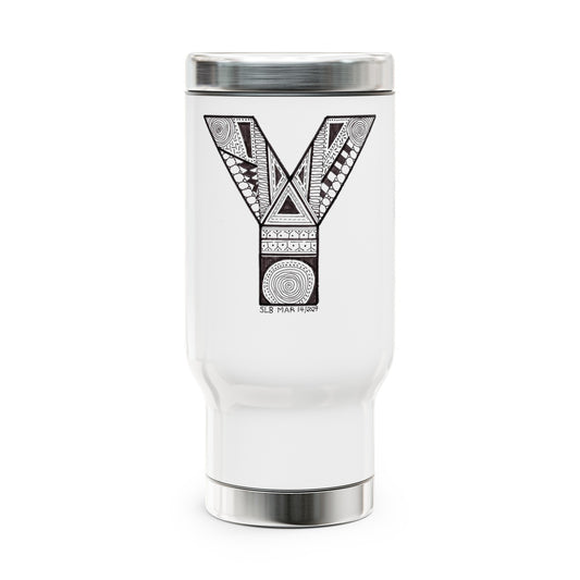Zentangle Y - Stainless Steel Travel Mug with Handle, 14oz