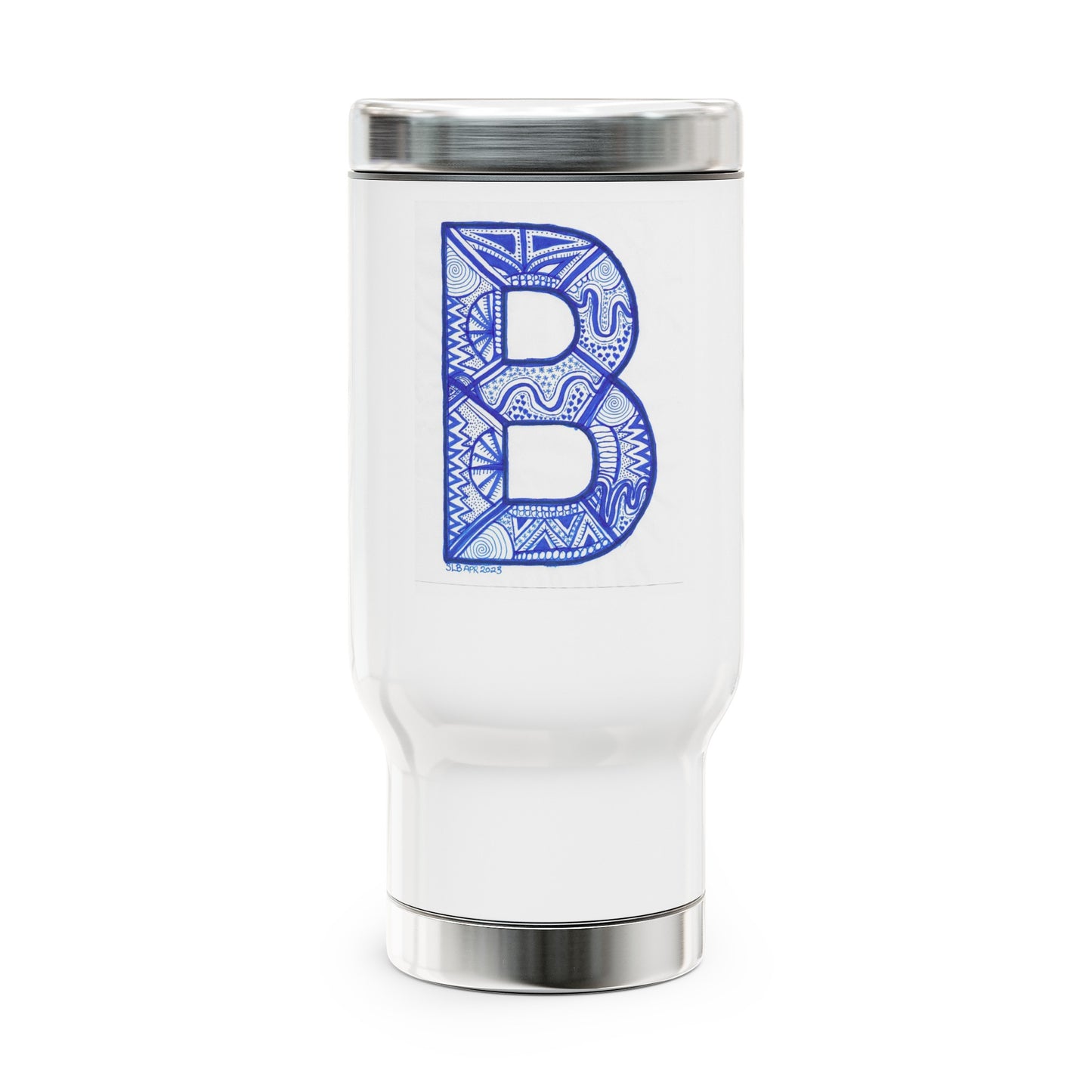 Zentangle B - Stainless Steel Travel Mug with Handle, 14oz