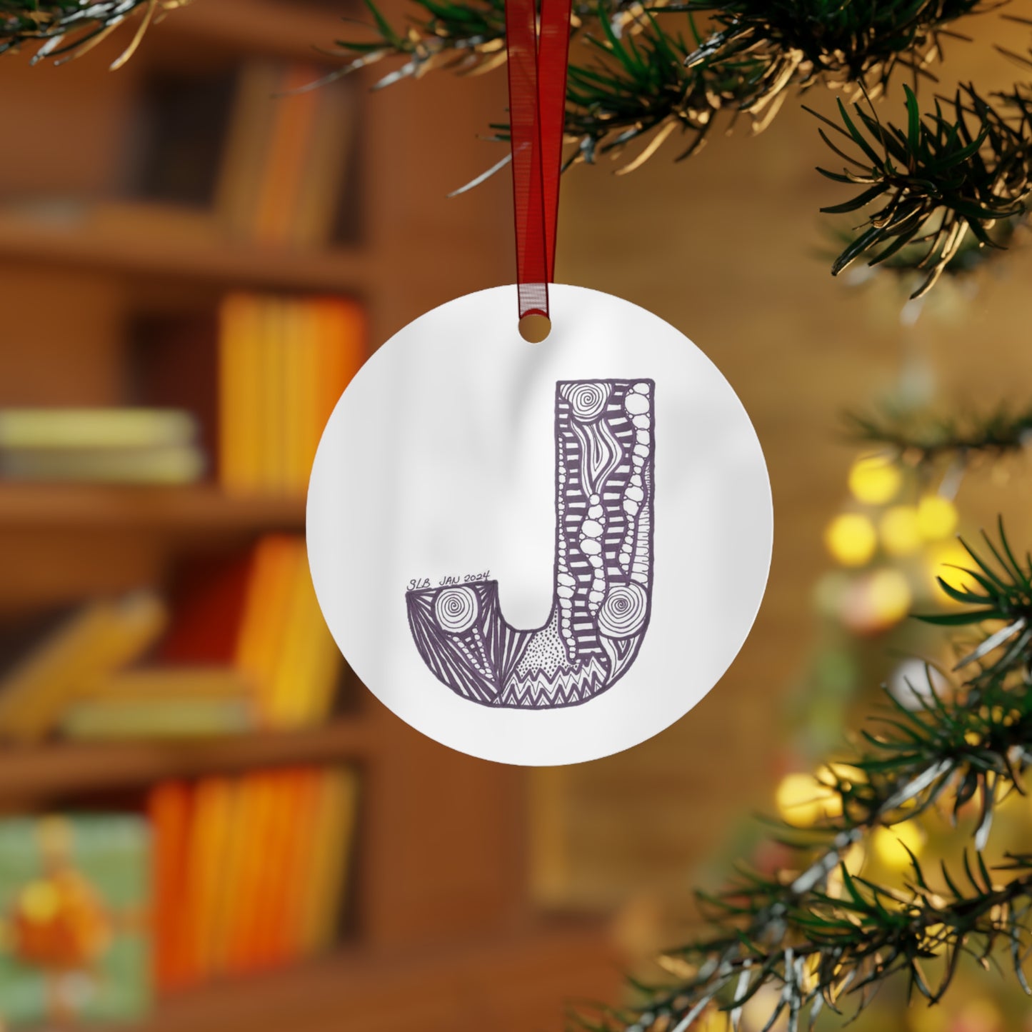 Zentangle J - Metal Ornament