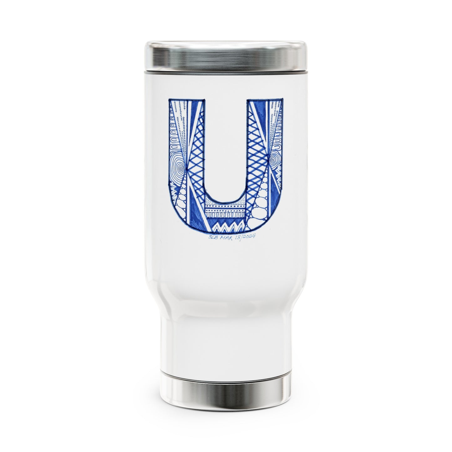 Zentangle U - Stainless Steel Travel Mug with Handle, 14oz