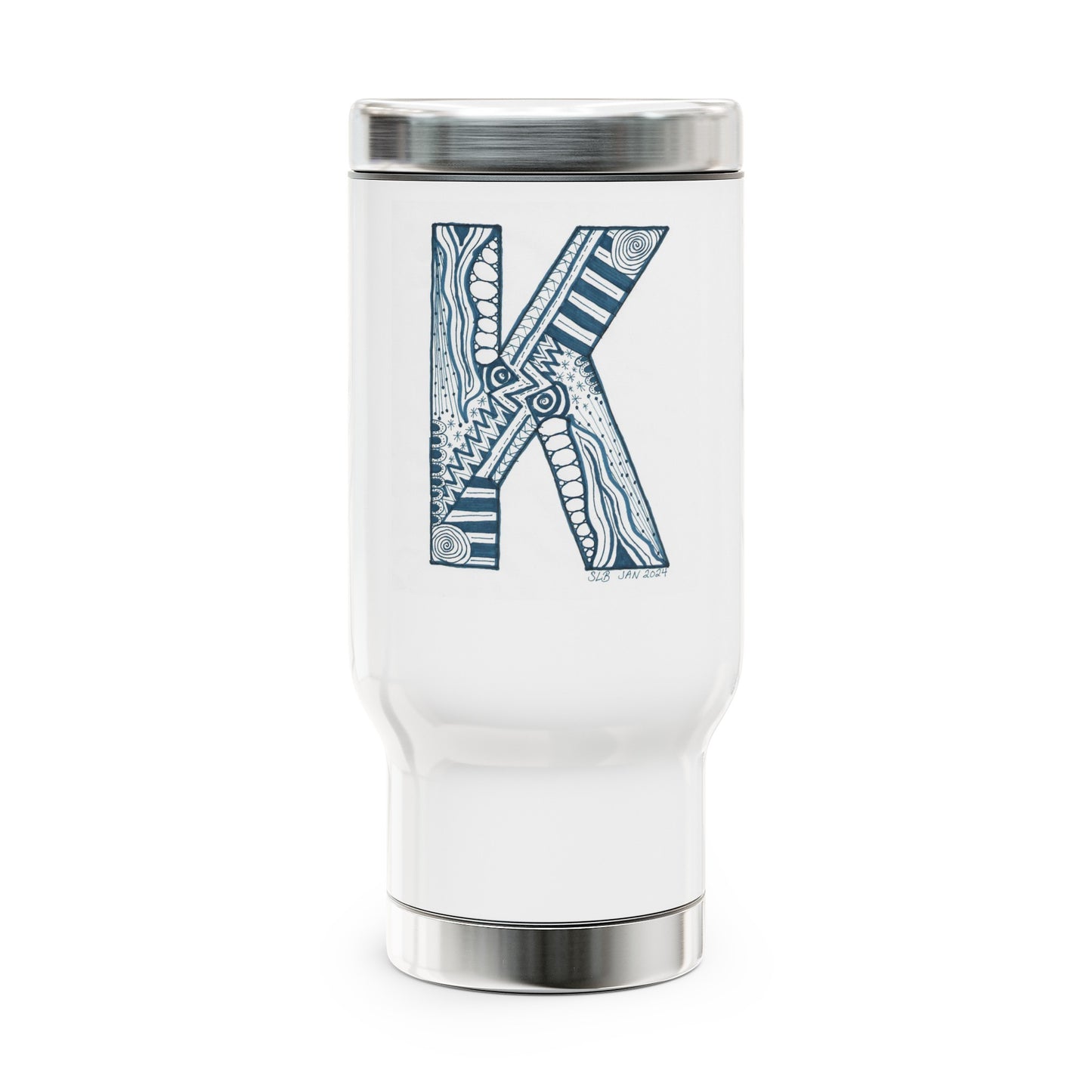 Zentangle K - Stainless Steel Travel Mug with Handle, 14oz