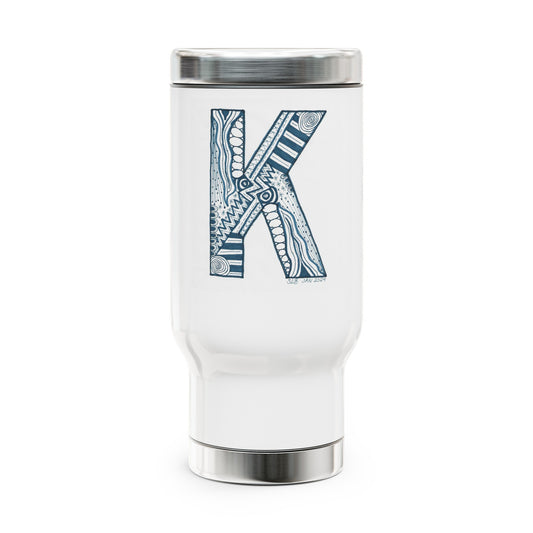Zentangle K - Stainless Steel Travel Mug with Handle, 14oz