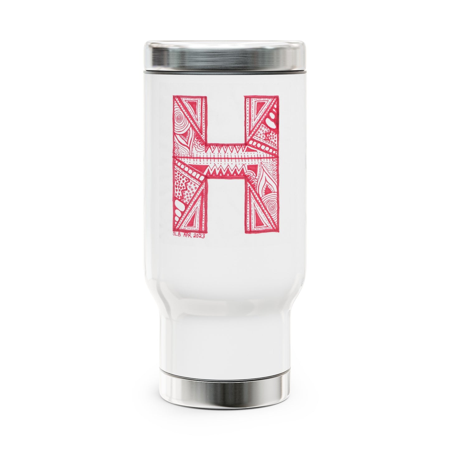 Zentangle H - Stainless Steel Travel Mug with Handle, 14oz