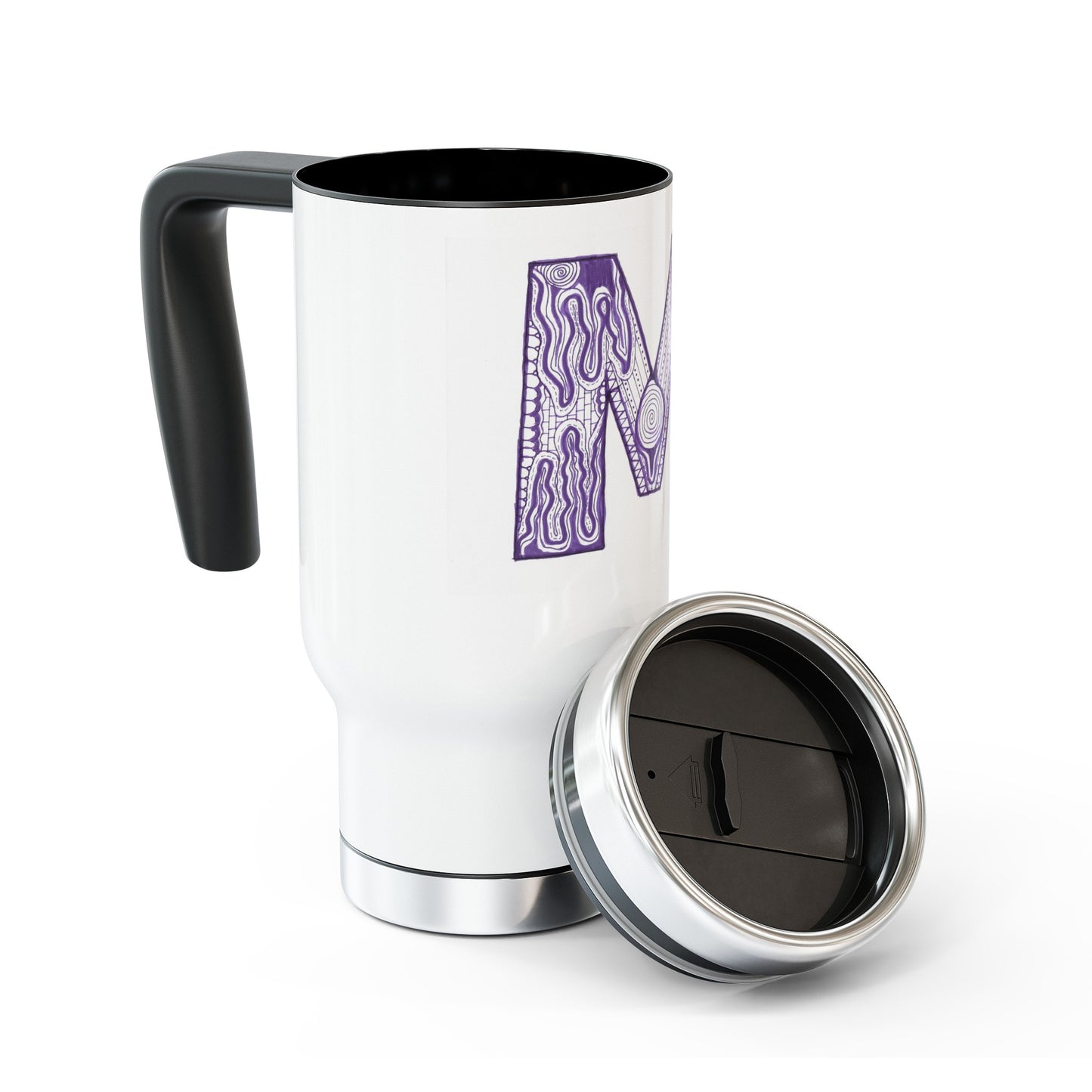 Zentangle M - Stainless Steel Travel Mug with Handle, 14oz