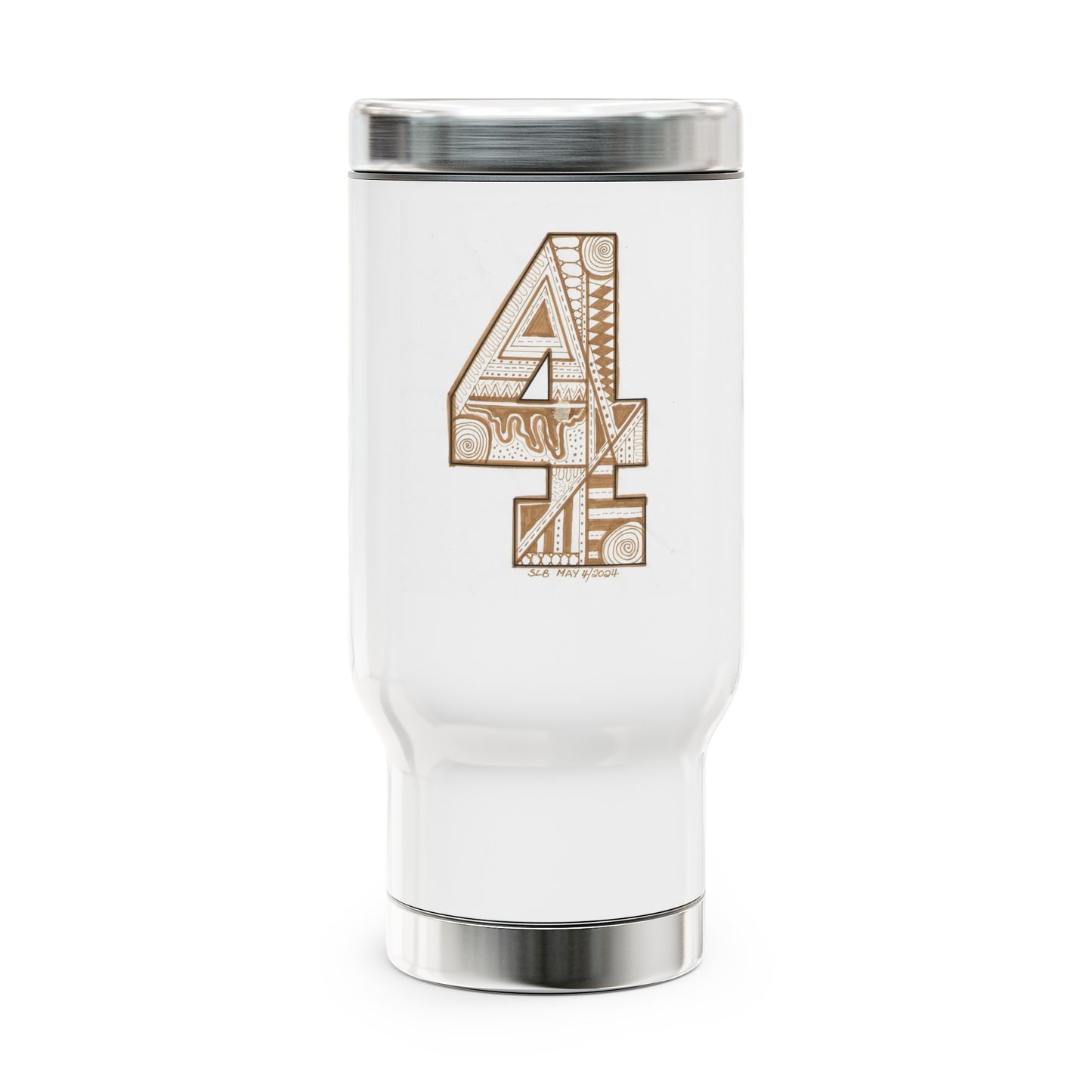 Zentangle number 4 - Stainless Steel Travel Mug with Handle, 14oz