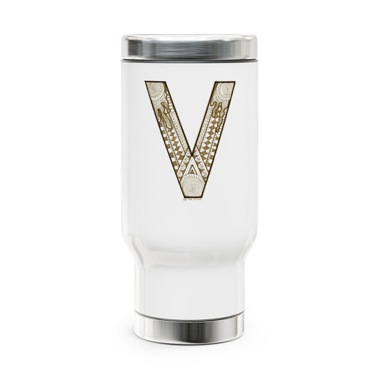 Zentangle V - Stainless Steel Travel Mug with Handle, 14oz