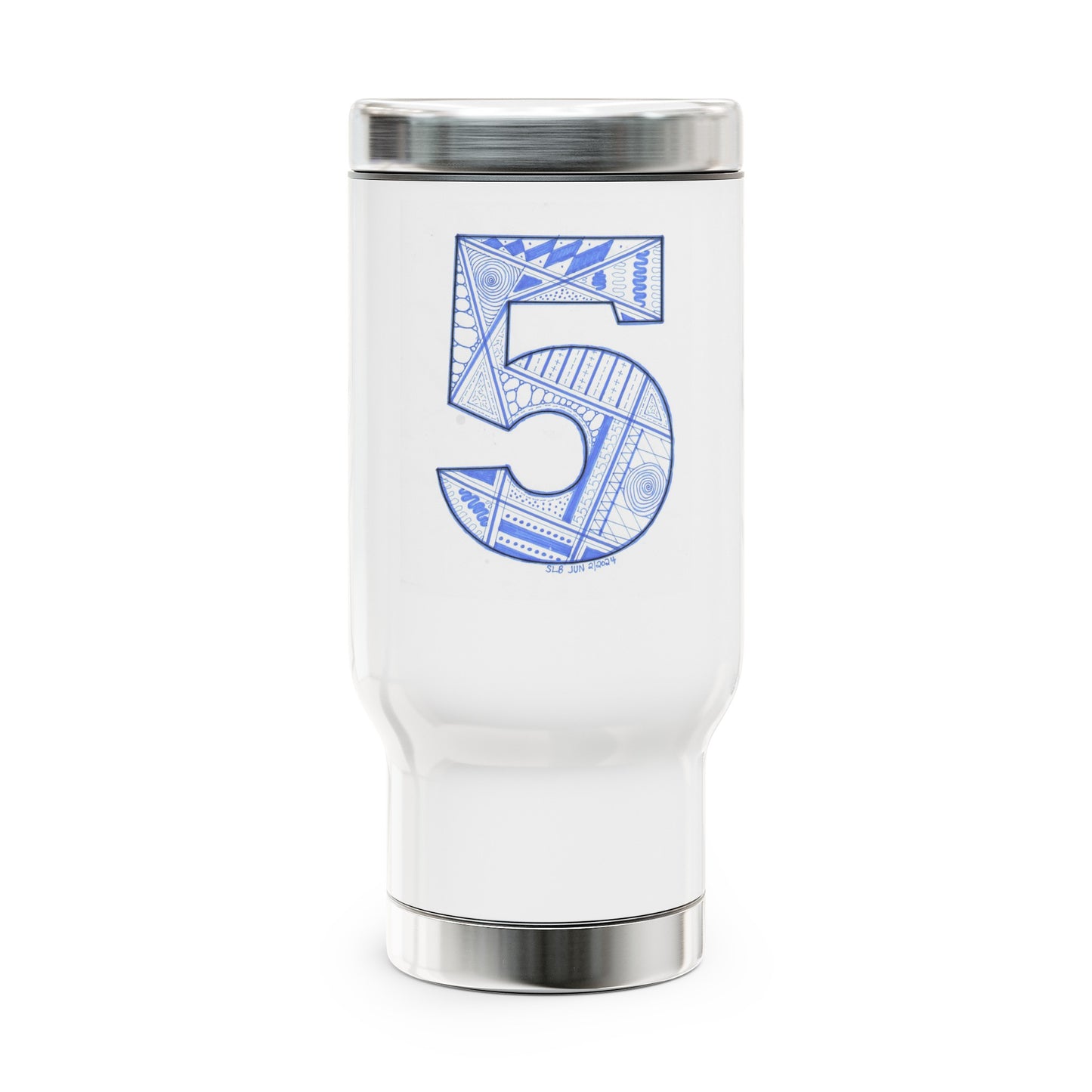 Zentangle number 5 - Stainless Steel Travel Mug with Handle, 14oz