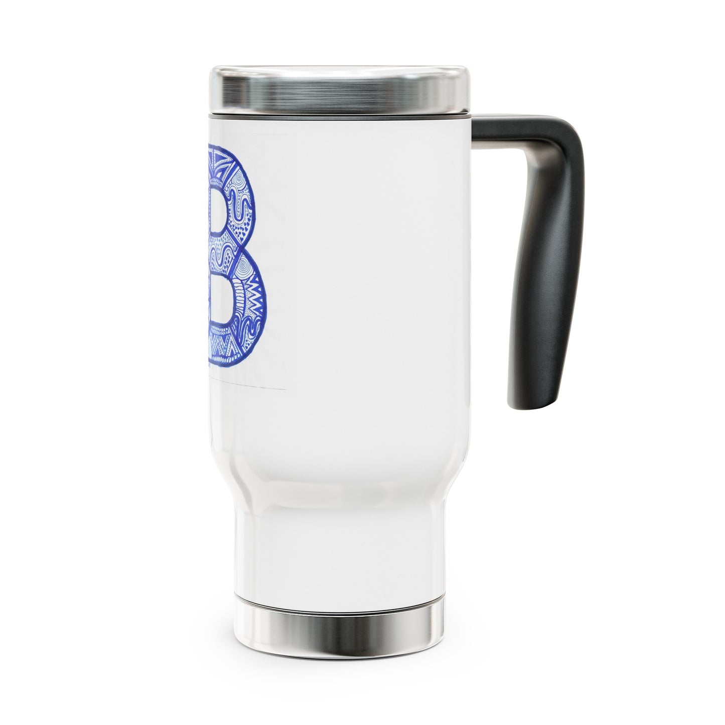 Zentangle B - Stainless Steel Travel Mug with Handle, 14oz