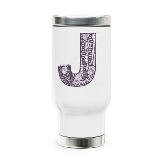 Zentangle J - Stainless Steel Travel Mug with Handle, 14oz
