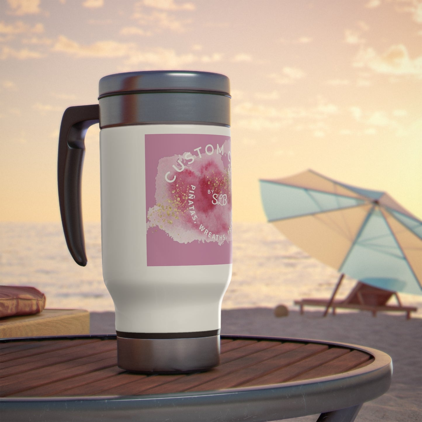 LOGO - Stainless Steel Travel Mug with Handle, 14oz