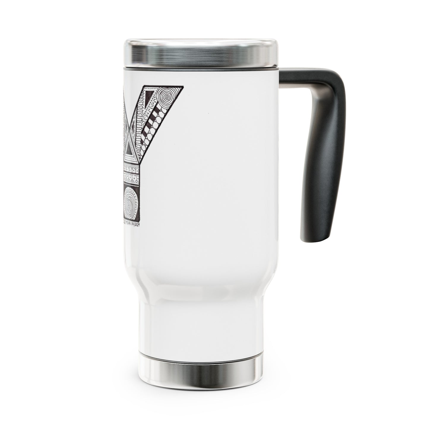 Zentangle Y - Stainless Steel Travel Mug with Handle, 14oz