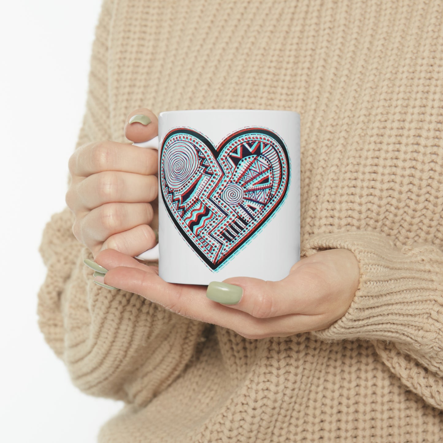 Zentangle Heart Color - Ceramic Mug 11oz