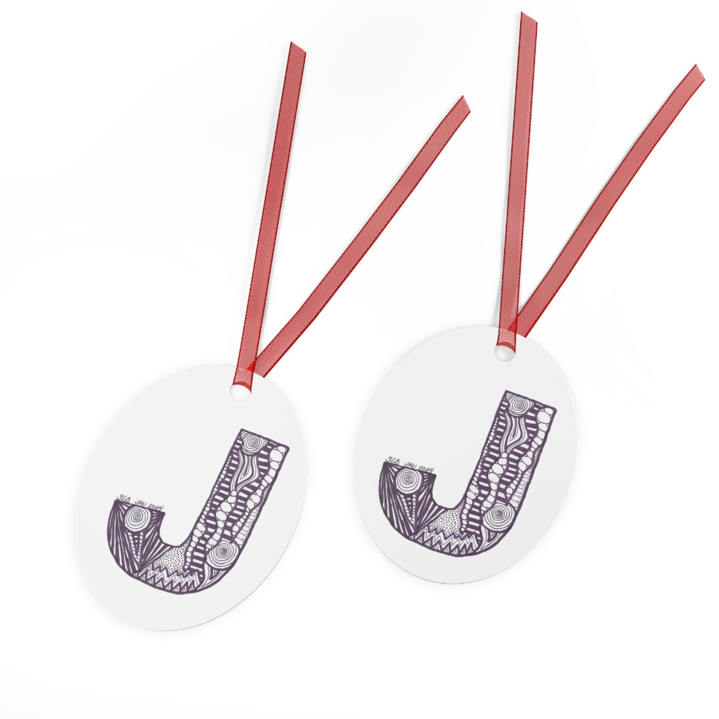 Zentangle J - Metal Ornament