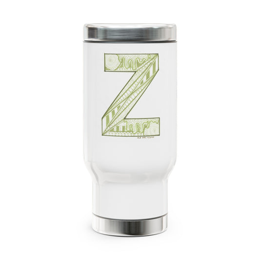 Zentangle Z - Stainless Steel Travel Mug with Handle, 14oz