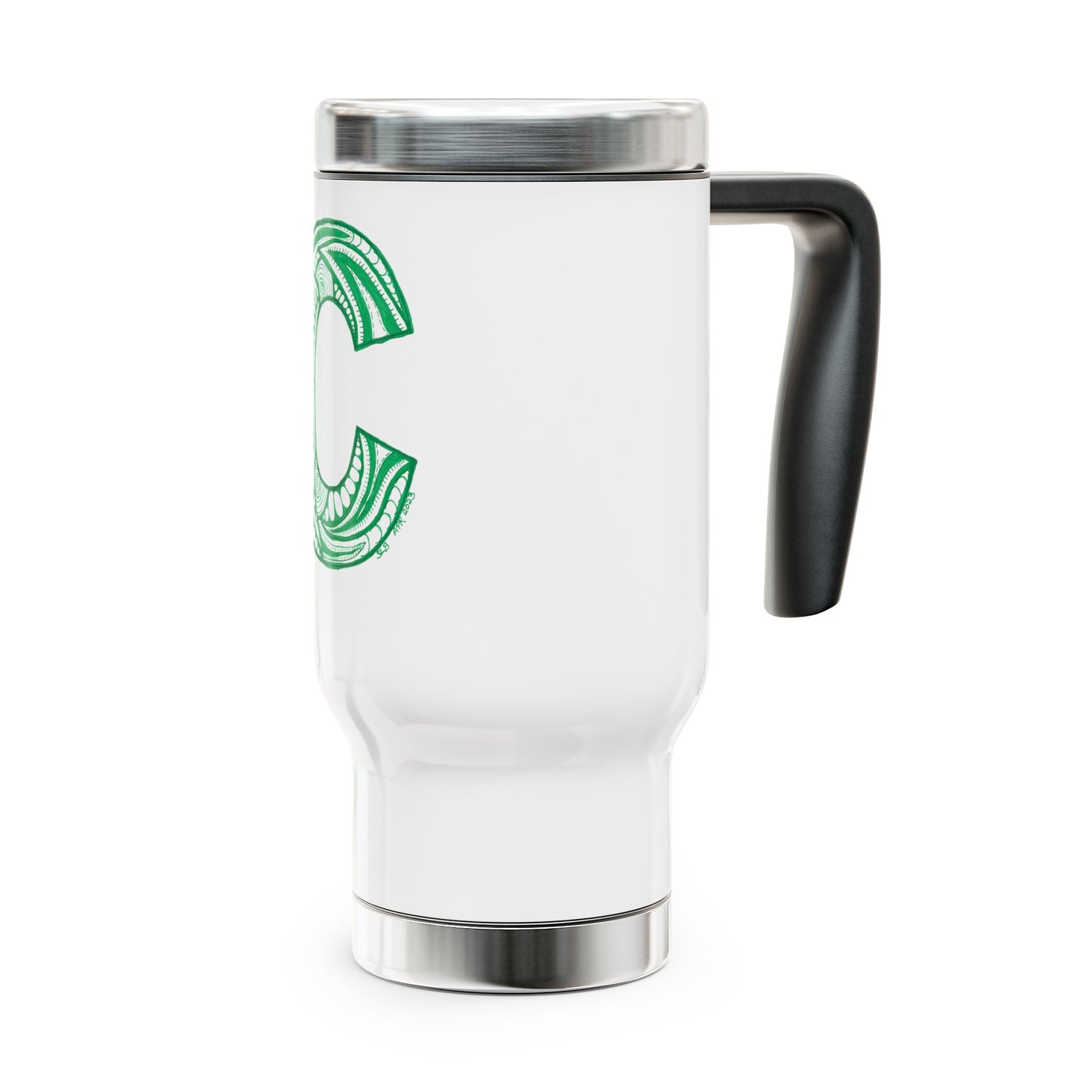 Zentangle C - Stainless Steel Travel Mug with Handle, 14oz