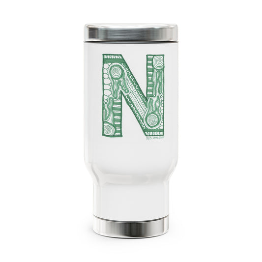 Zentangle N - Stainless Steel Travel Mug with Handle, 14oz