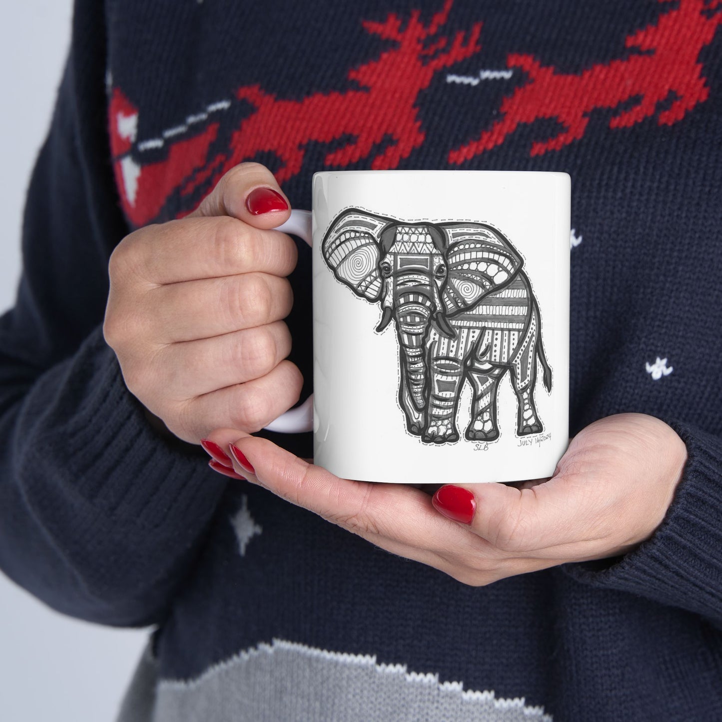 Zentangle Elephant - Ceramic Mug 11oz