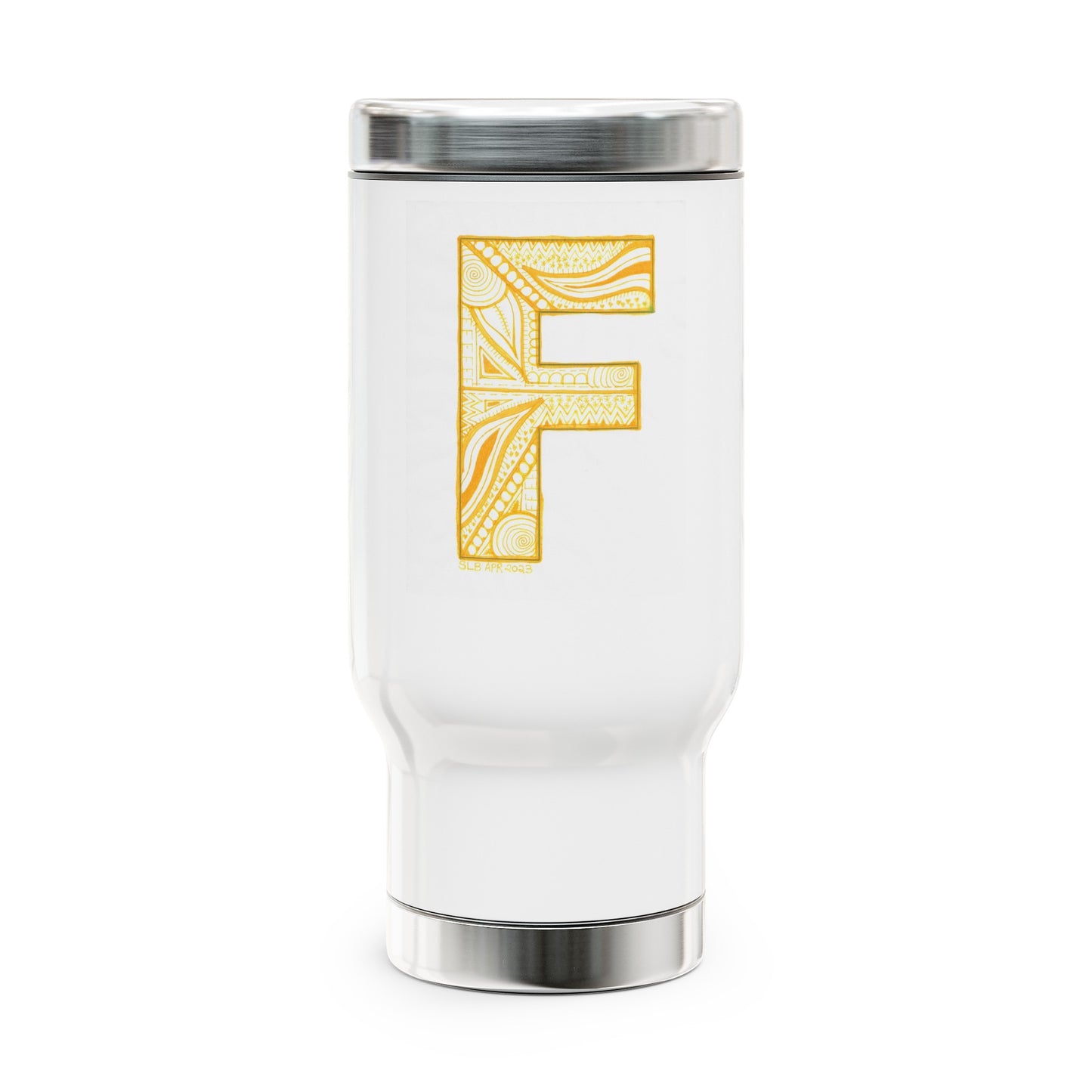 Zentangle F - Stainless Steel Travel Mug with Handle, 14oz