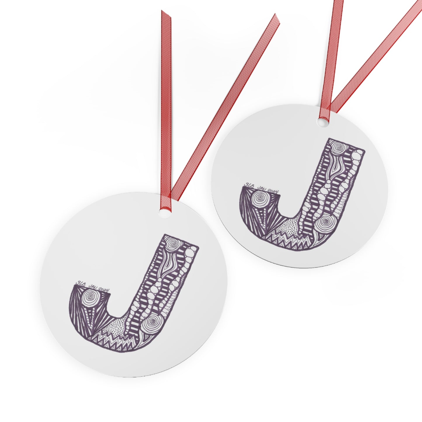 Zentangle J - Metal Ornament