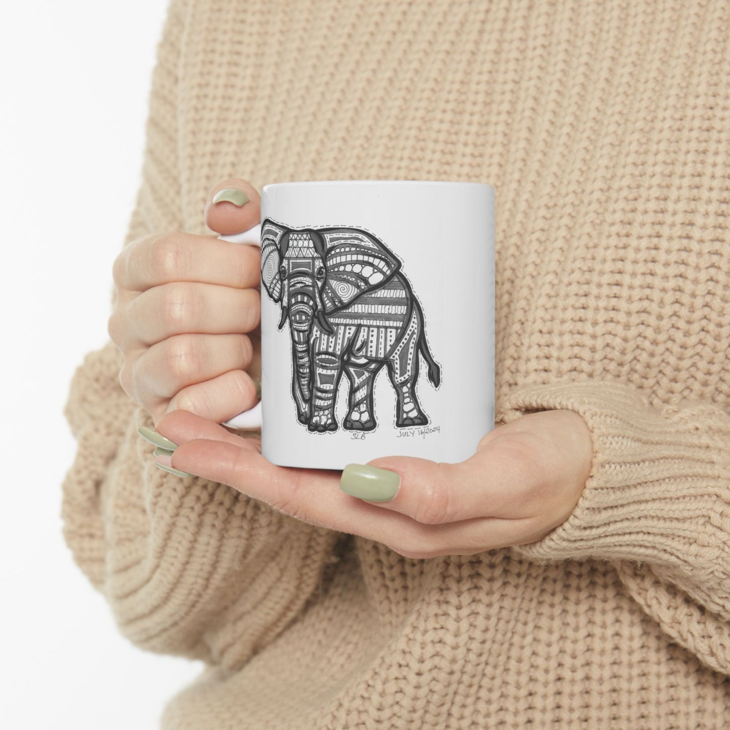 Zentangle Elephant - Ceramic Mug 11oz