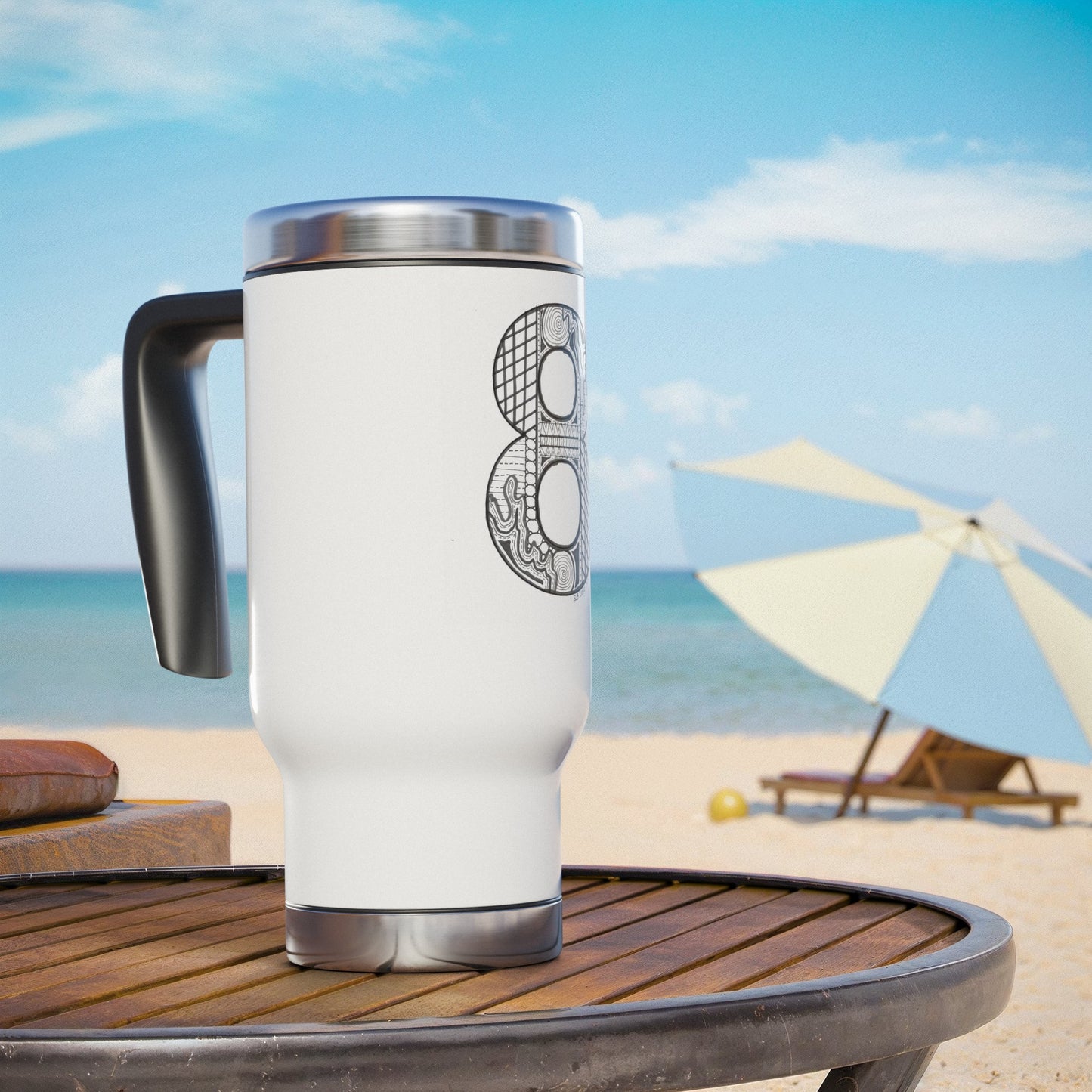 Zentangle number 8 - Stainless Steel Travel Mug with Handle, 14oz