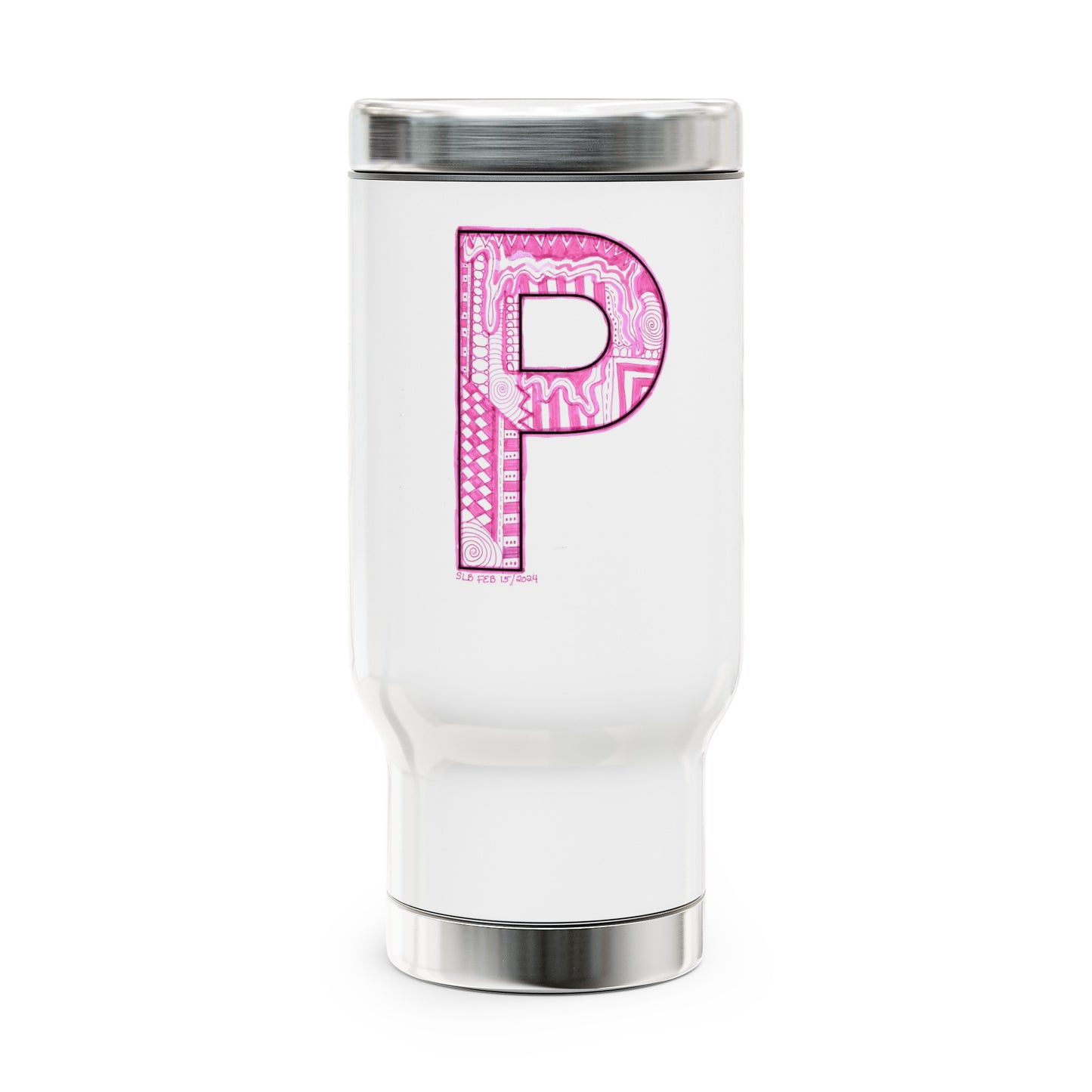 Zentangle P - Stainless Steel Travel Mug with Handle, 14oz