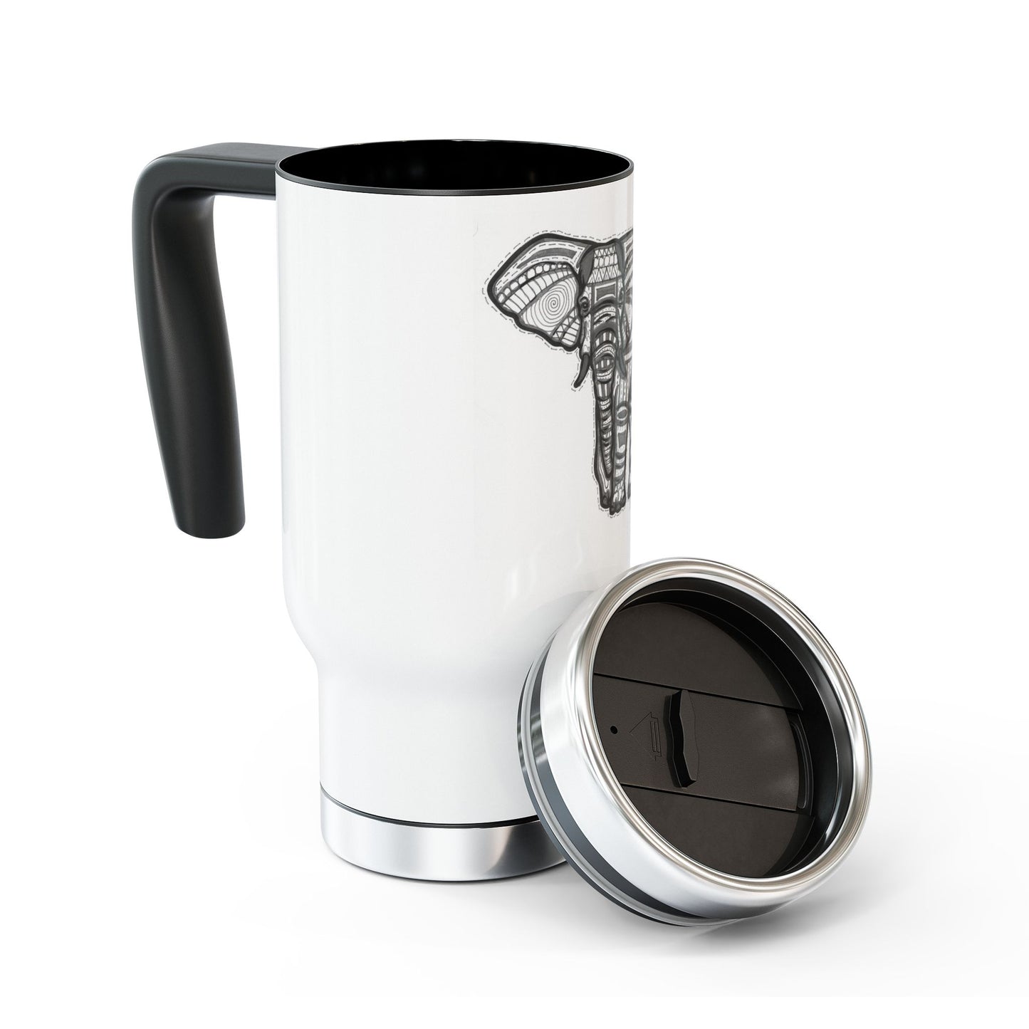 Zentangle Elephant - Stainless Steel Travel Mug with Handle, 14oz
