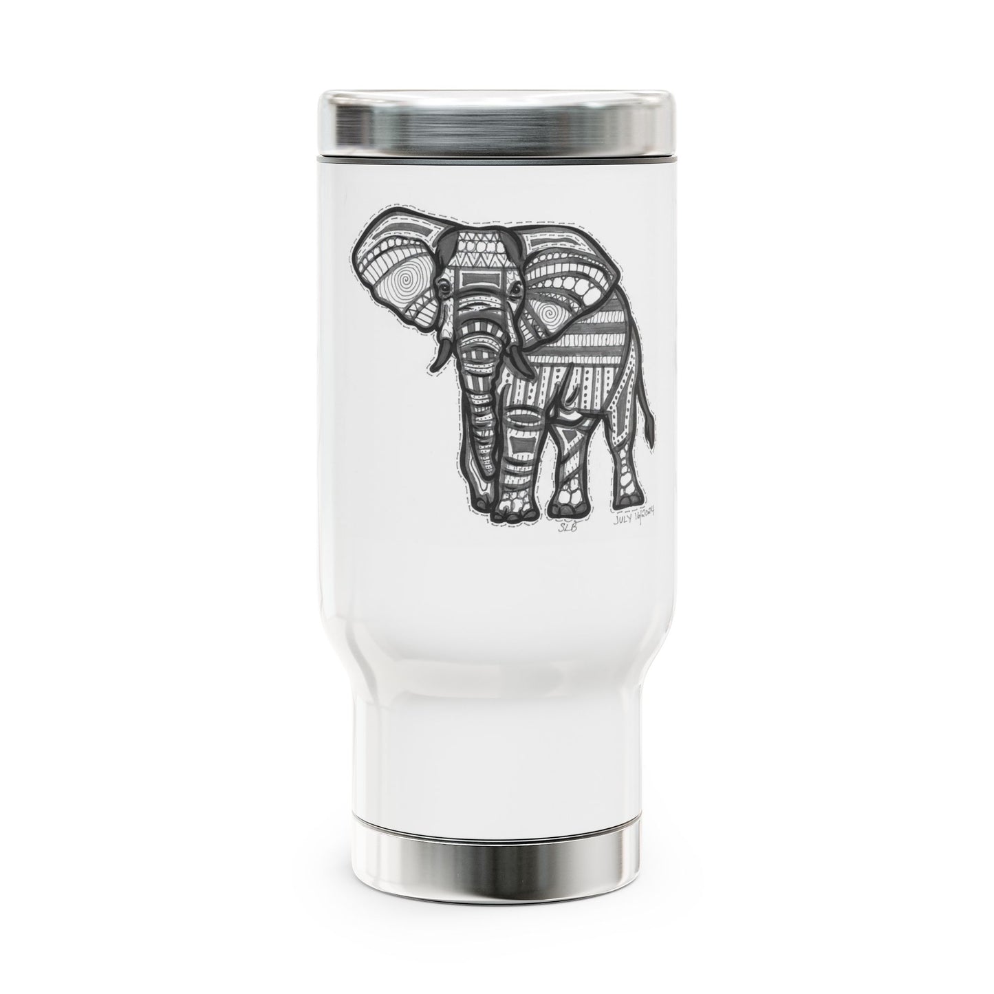 Zentangle Elephant - Stainless Steel Travel Mug with Handle, 14oz