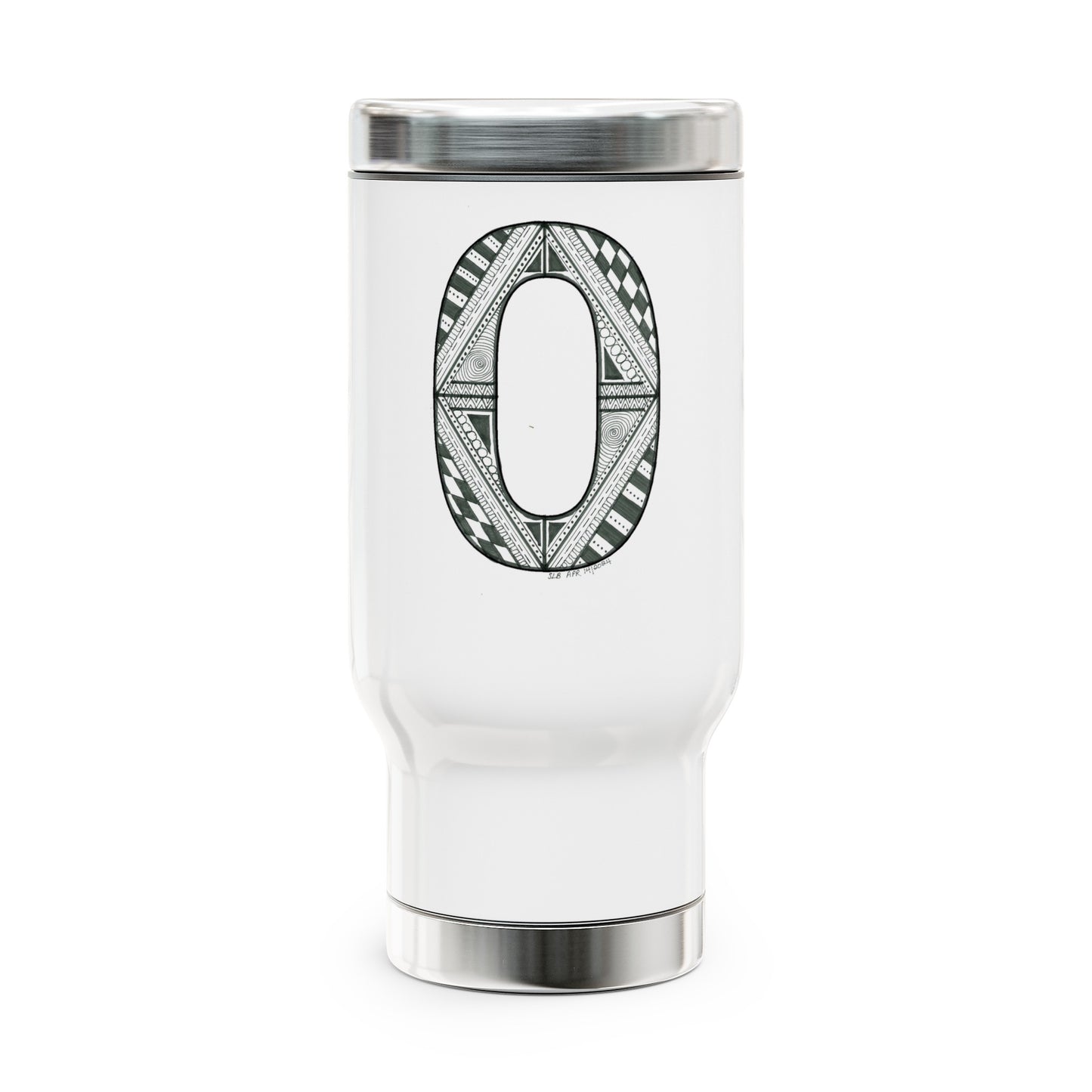 Zentangle number 0 - Stainless Steel Travel Mug with Handle, 14oz