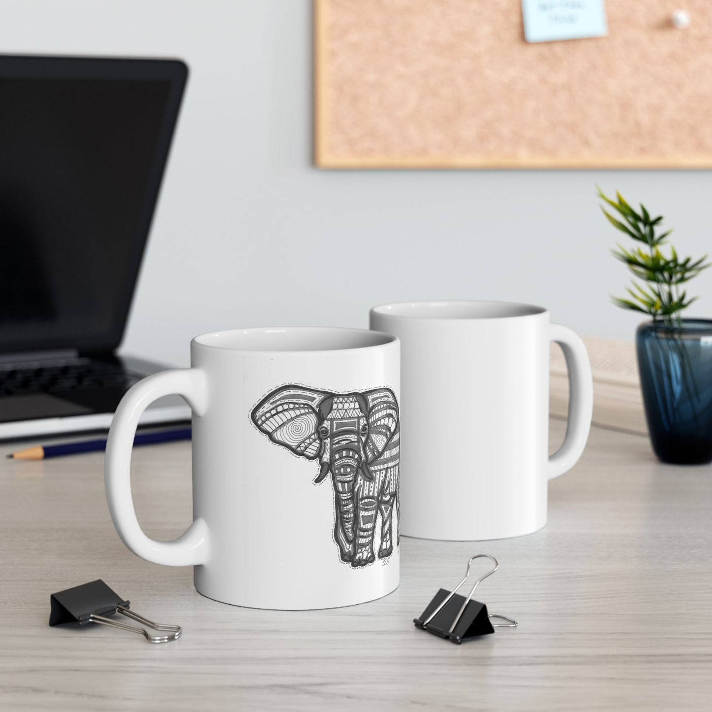Zentangle Elephant - Ceramic Mug 11oz
